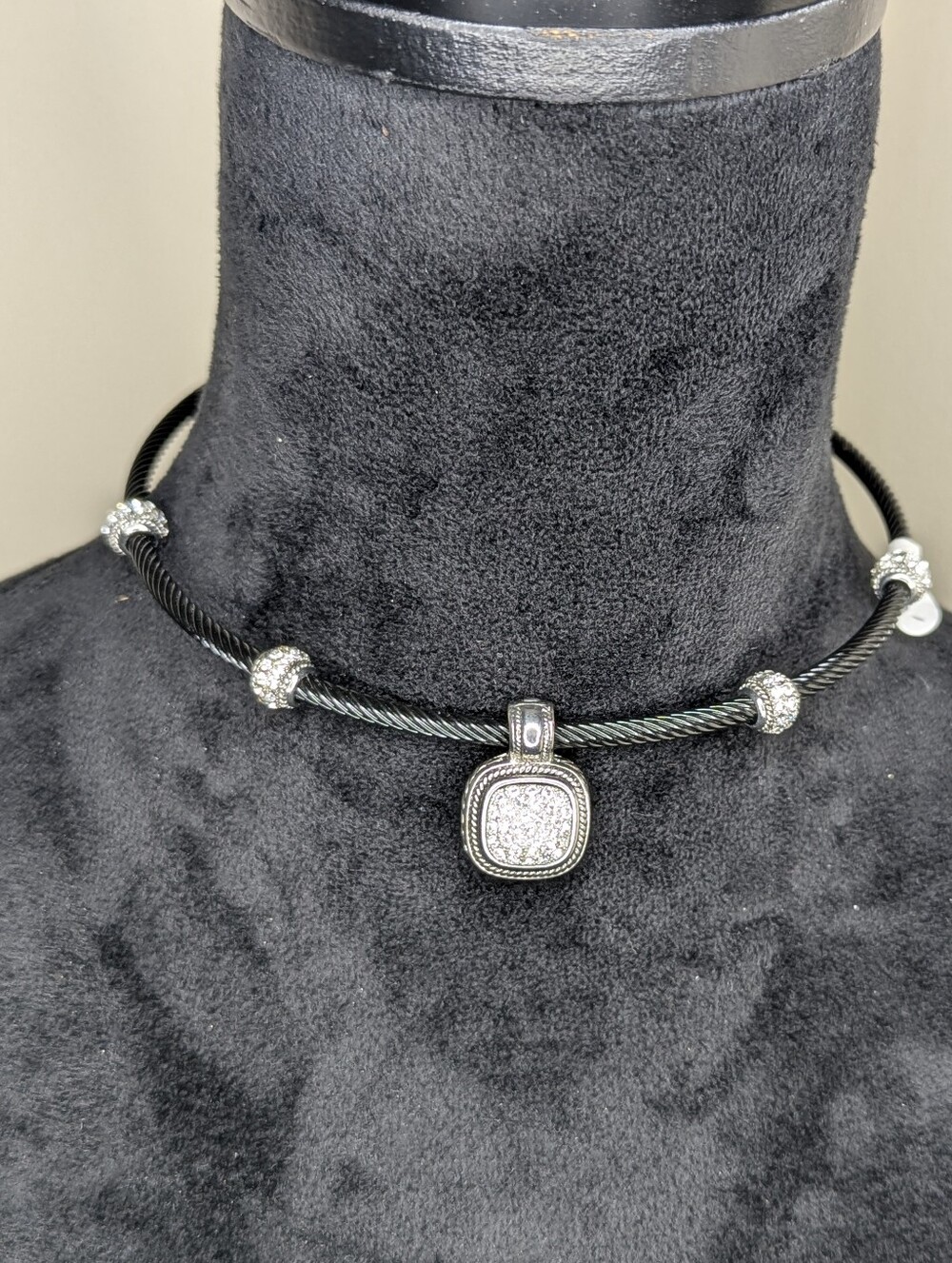 Black Chocker With Cubic Zirconia Accents